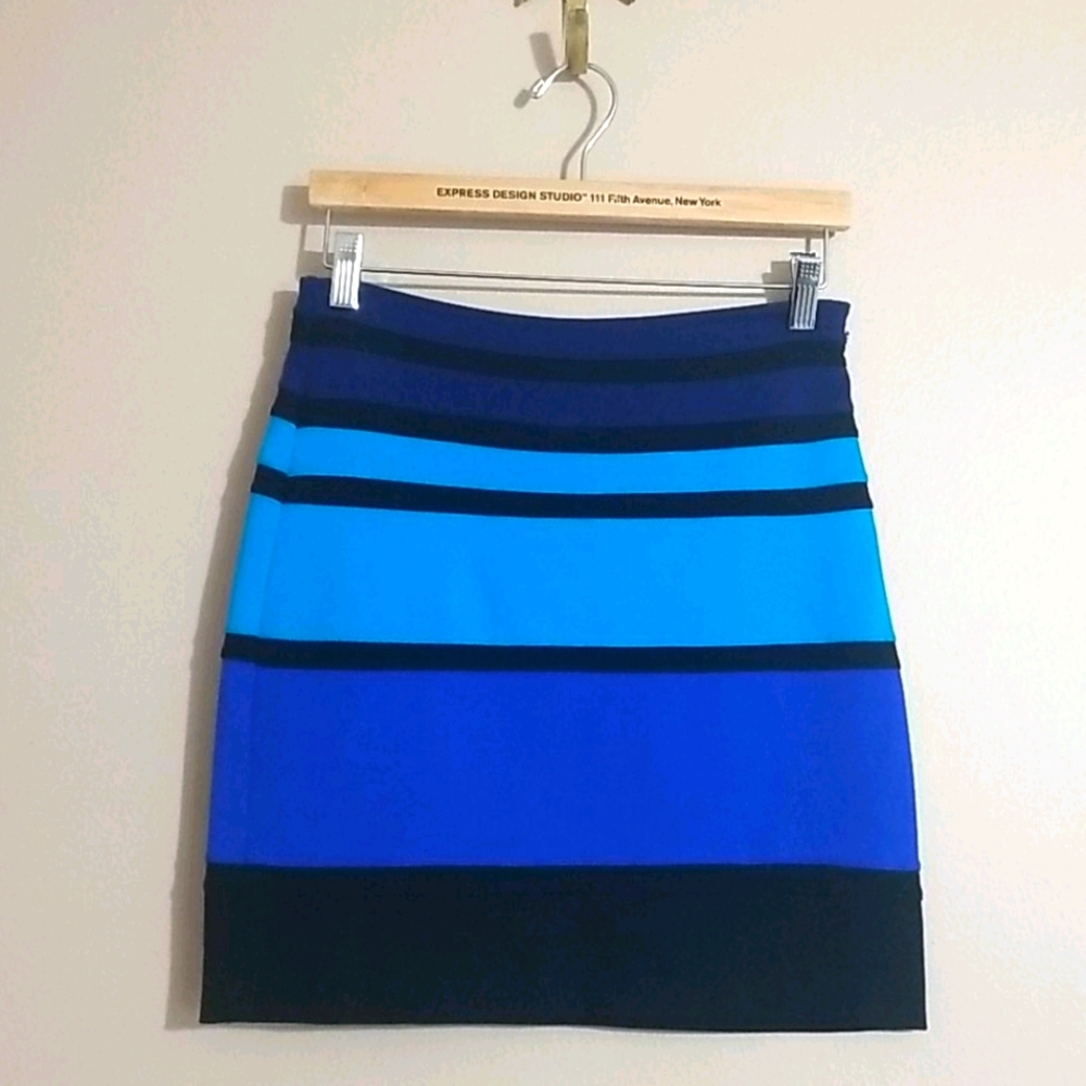 Express Color Block Stretchy Mini Skirt
